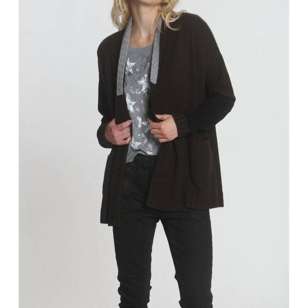 NEW LABEL+THREAD women's brandy block cardigan in brown/black
